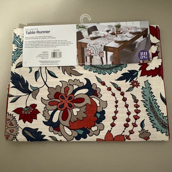 Better Homes & Gardens Reversible Floral Paisley Table Runner Red Teal 14x72 - Picture 2 of 6